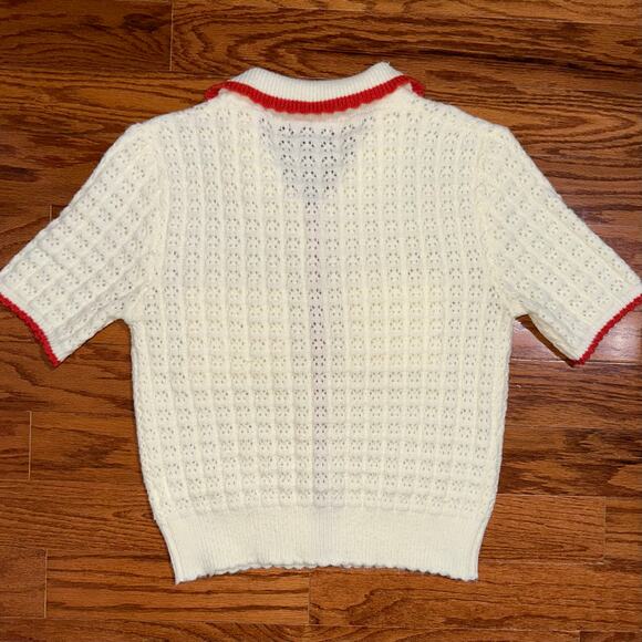 VICI Quiet Luxe Knit Cream Contrast Trim Cardigan Sweater Size Large - Picture 12 of 14